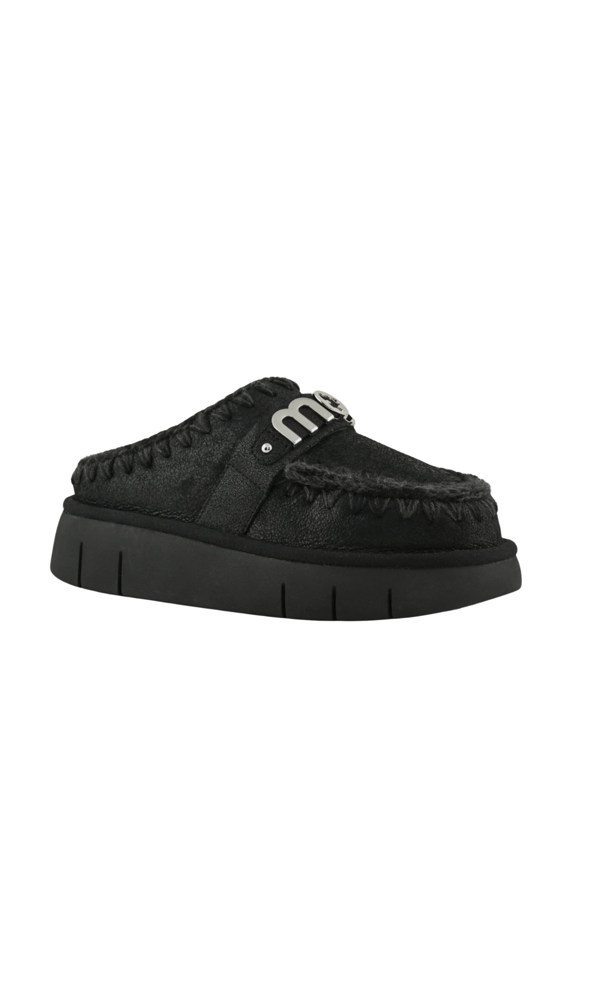 MOU BOUNCE CLOG METAL LOGO SPECIAL LEATHER BKB BLACK