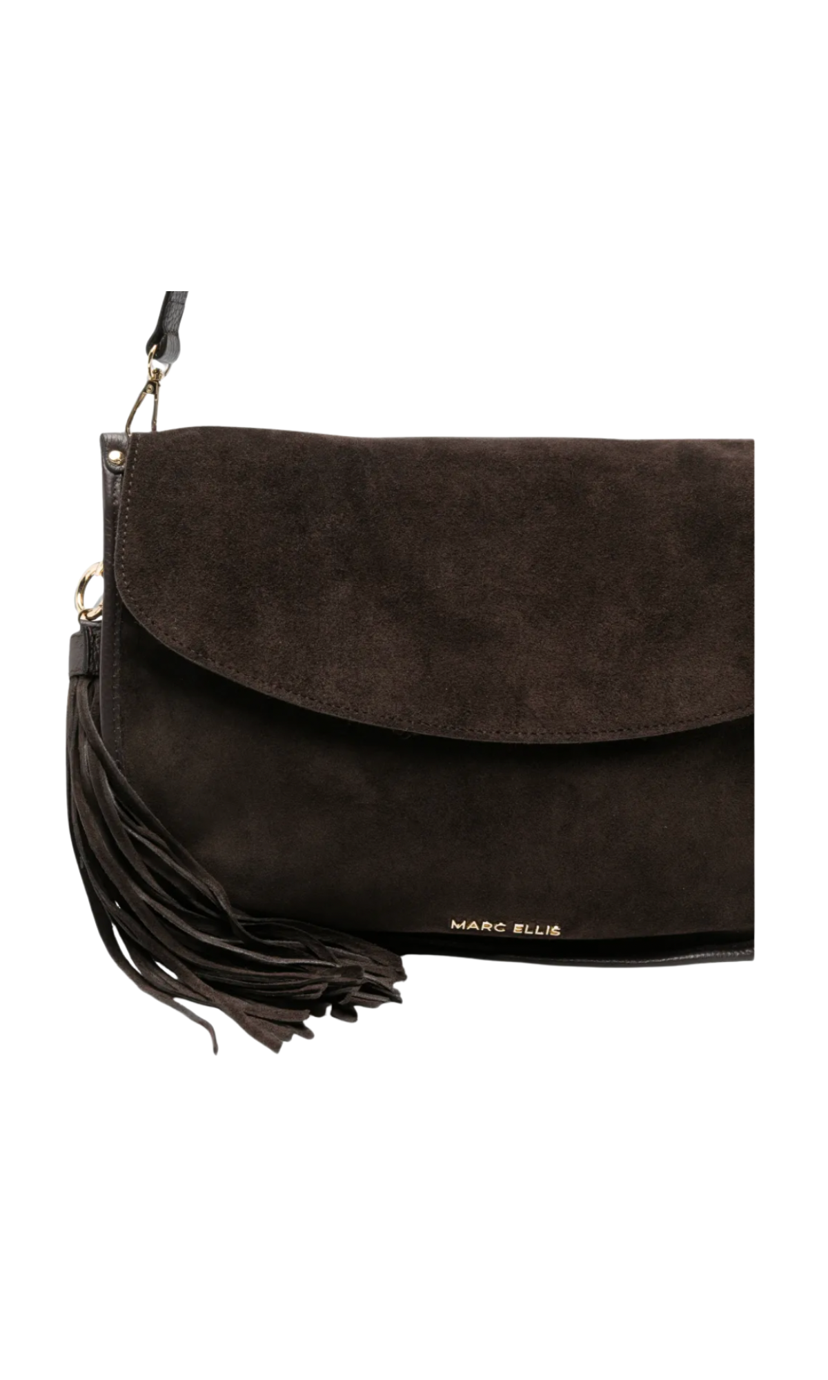 BORSA A SPALLA MARC ELLIS SCAMOSCIATA CON FRANGE CIOCCOLATO  L